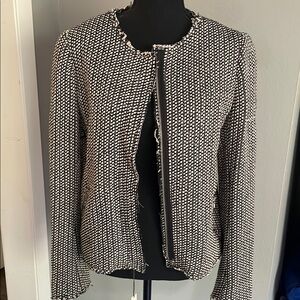 GAP Black and White Tweed Blazer Structured with Zipper front